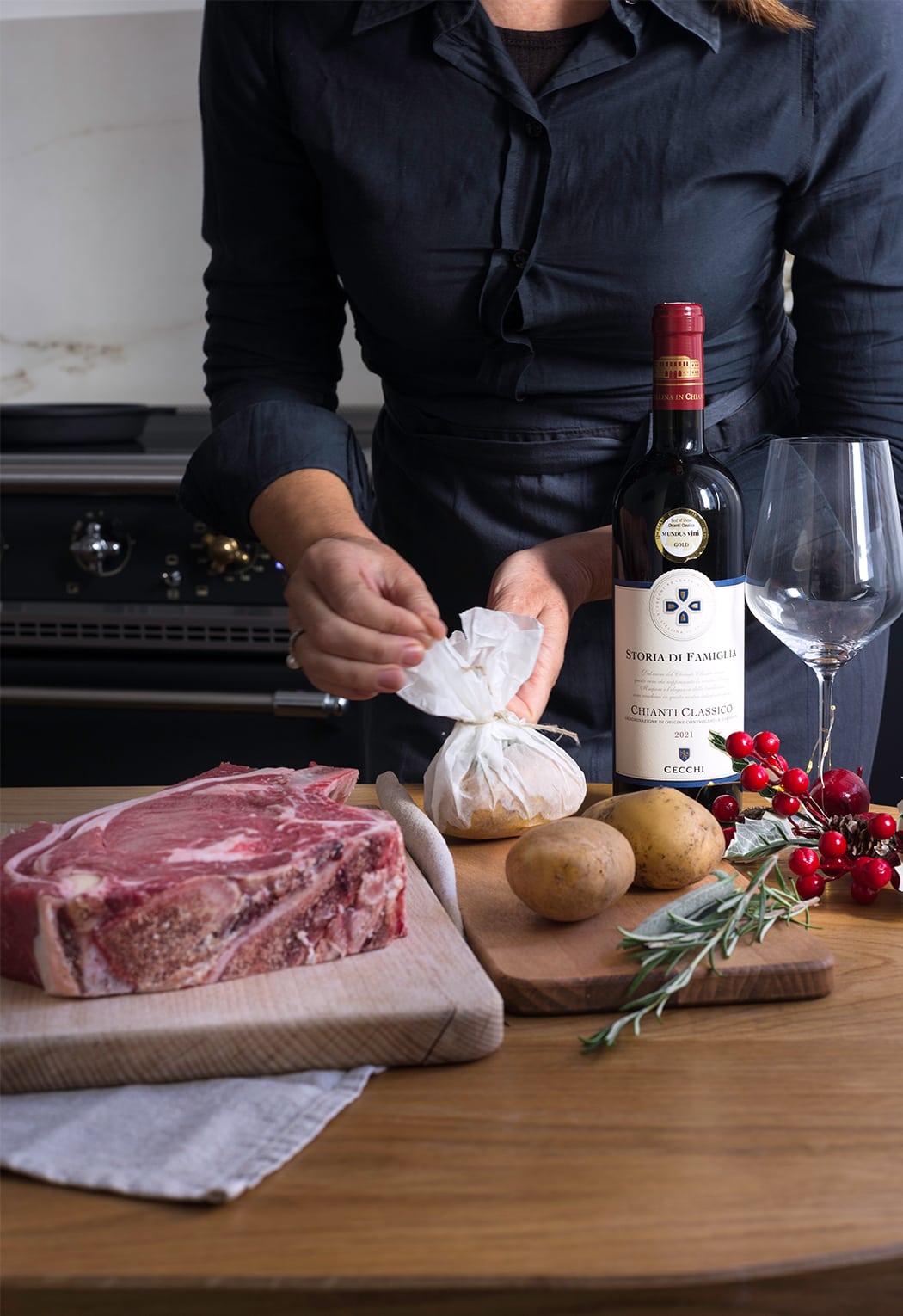 Costata di manzo grigliata con patate al cartoccio 
