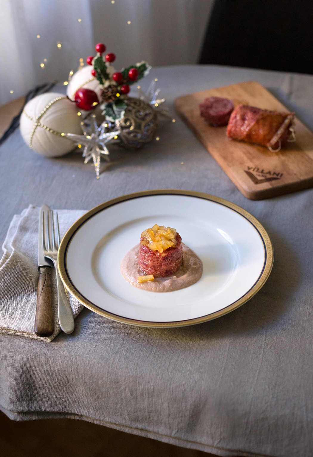 Cotechino con pere caramellate e crema di castagne